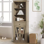 GustoWave Farmhouse Narrow Tall Linen Tower - 66.5 Freestanding Bathroom, Living Room, Kitchen Storage Cabinet with 5 Shelves & Adjustable Shelf