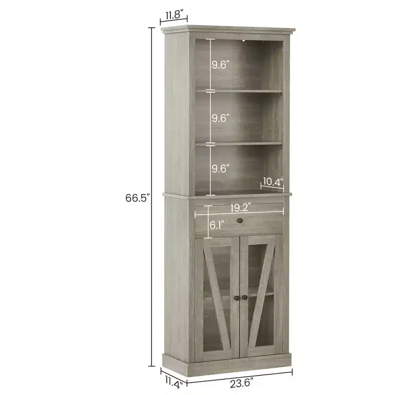 Mueble alto estrecho de lino estilo rústico - 66.5 Armario de almacenamiento independiente para baño, sala de estar, cocina con 5 estantes y estante ajustable