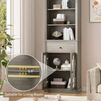 Mueble alto estrecho de lino estilo rústico - 66.5 Armario de almacenamiento independiente para baño, sala de estar, cocina con 5 estantes y estante ajustable