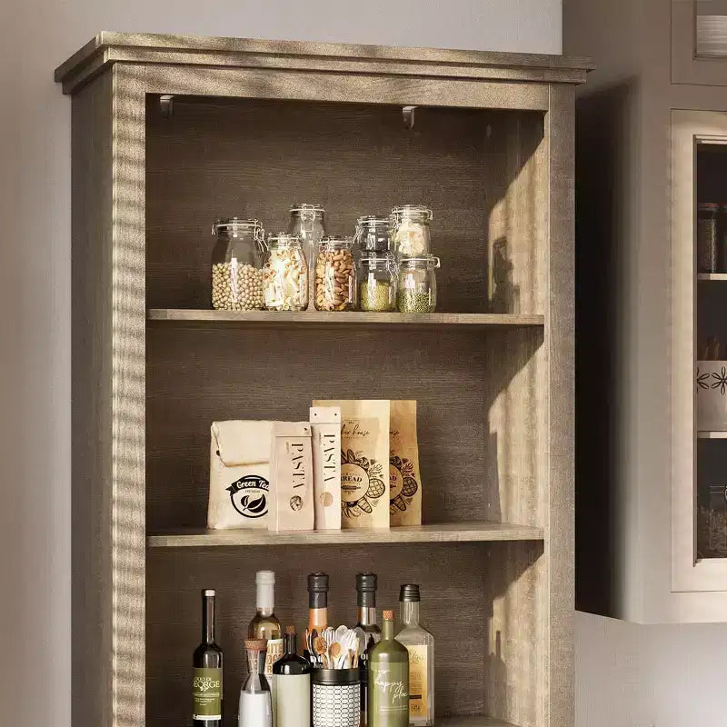 Mueble alto estrecho de lino estilo rústico - 66.5 Armario de almacenamiento independiente para baño, sala de estar, cocina con 5 estantes y estante ajustable