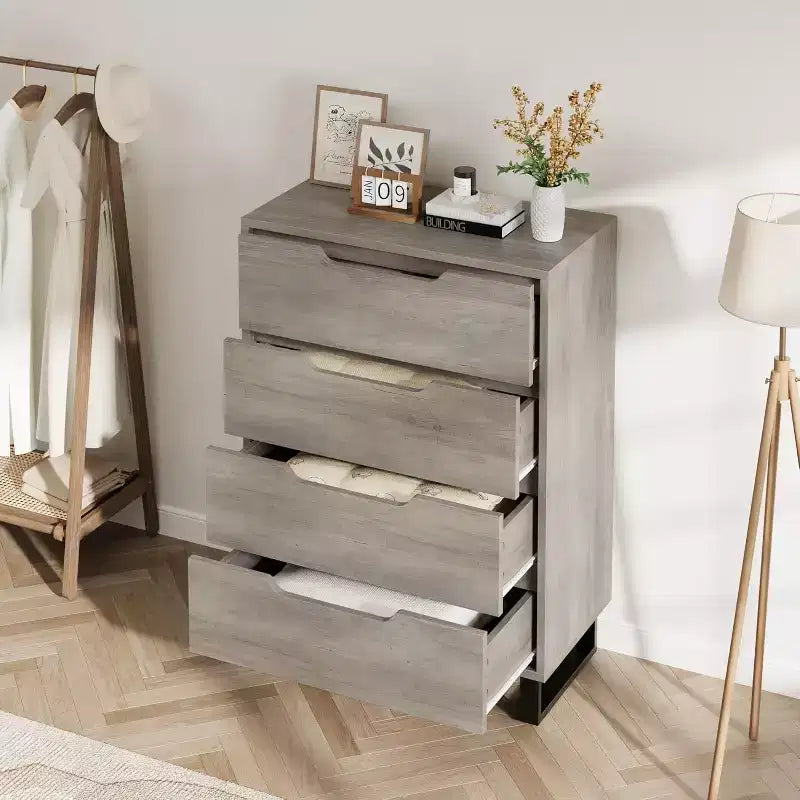 4 Cómodas para dormitorio, Cómoda alta de 41.7 pulgadas, Armario de cajones vertical independiente con almacenamiento, Cajonera de madera para sala de estar, pasillo