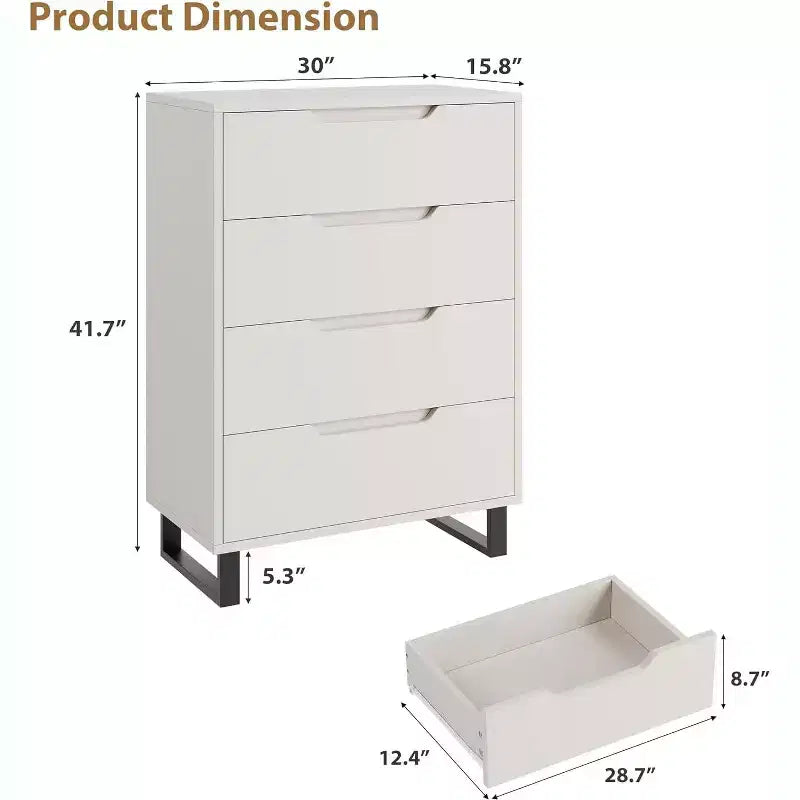 4 Cómodas para dormitorio, Cómoda alta de 41.7 pulgadas, Armario de cajones vertical independiente con almacenamiento, Cajonera de madera para sala de estar, pasillo