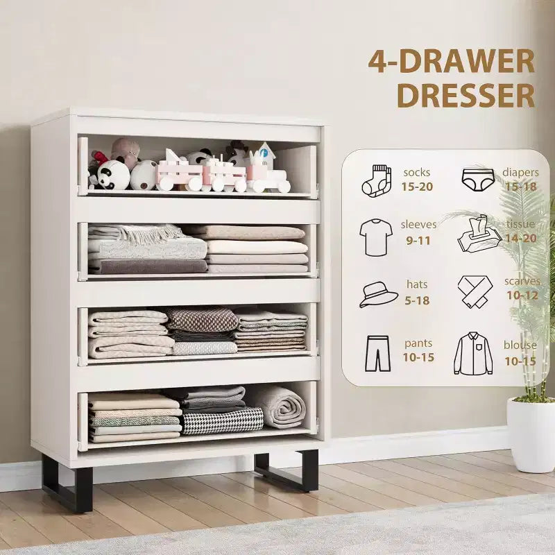 4 Cómodas para dormitorio, Cómoda alta de 41.7 pulgadas, Armario de cajones vertical independiente con almacenamiento, Cajonera de madera para sala de estar, pasillo