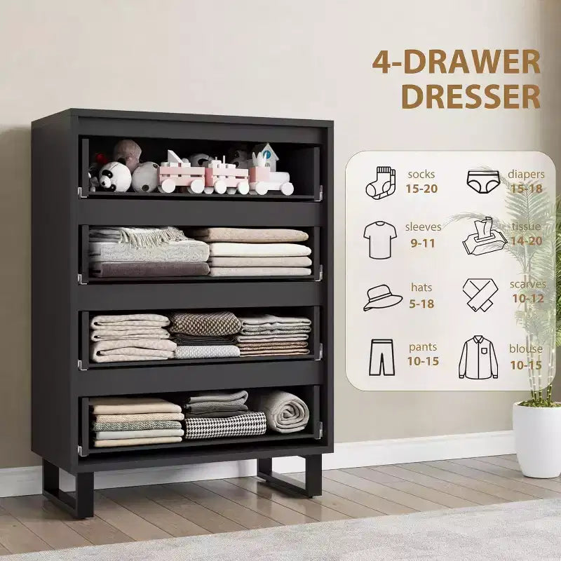 4 Cómodas para dormitorio, Cómoda alta de 41.7 pulgadas, Armario de cajones vertical independiente con almacenamiento, Cajonera de madera para sala de estar, pasillo