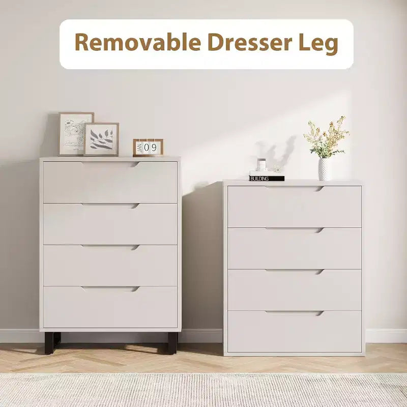 4 Cómodas para dormitorio, Cómoda alta de 41.7 pulgadas, Armario de cajones vertical independiente con almacenamiento, Cajonera de madera para sala de estar, pasillo