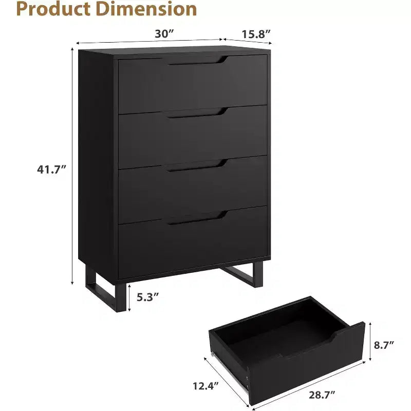 4 Cómodas para dormitorio, Cómoda alta de 41.7 pulgadas, Armario de cajones vertical independiente con almacenamiento, Cajonera de madera para sala de estar, pasillo