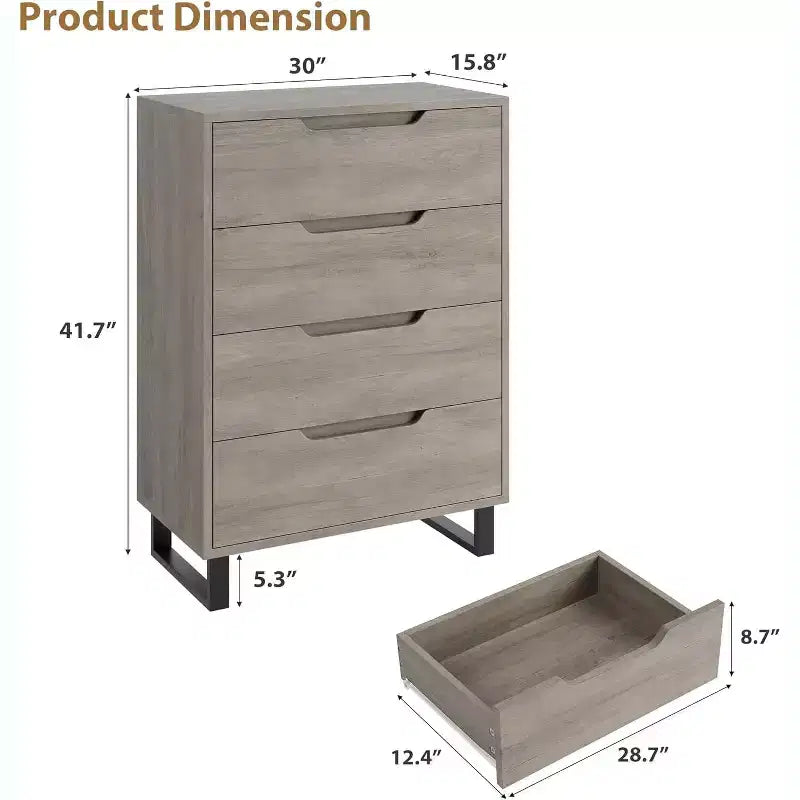 4 Cómodas para dormitorio, Cómoda alta de 41.7 pulgadas, Armario de cajones vertical independiente con almacenamiento, Cajonera de madera para sala de estar, pasillo