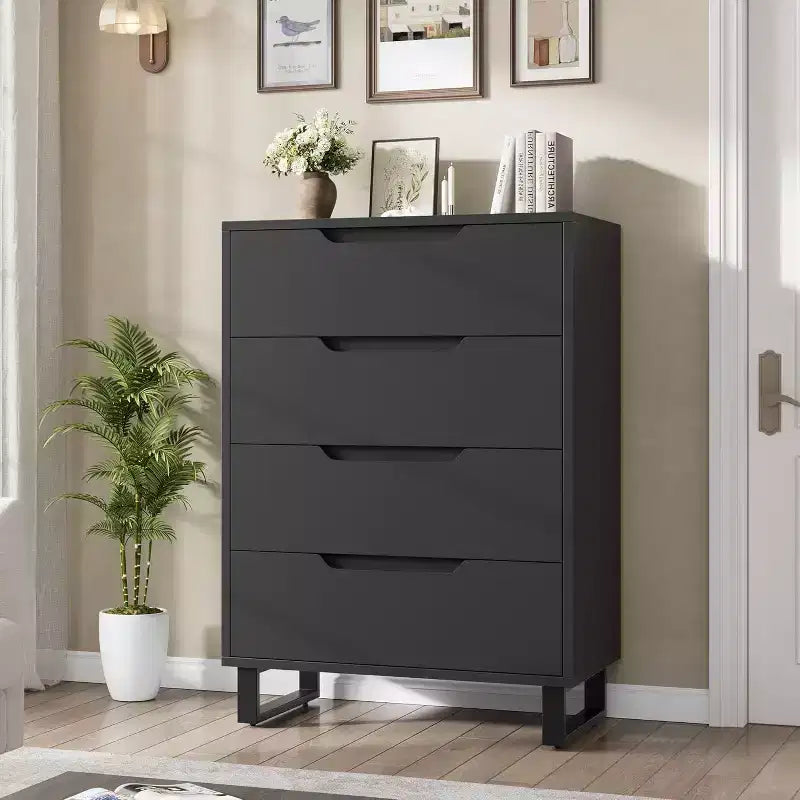 4 Dresser for Bedroom, 41.7 Tall Dresser, Freestanding Vertical Drawer Cabinet with Storage, Wooden Closet Storage Chest for Living Room, Hallway
