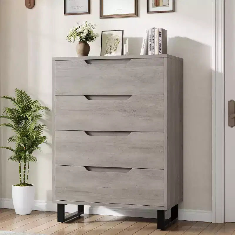 4 Cómodas para dormitorio, Cómoda alta de 41.7 pulgadas, Armario de cajones vertical independiente con almacenamiento, Cajonera de madera para sala de estar, pasillo