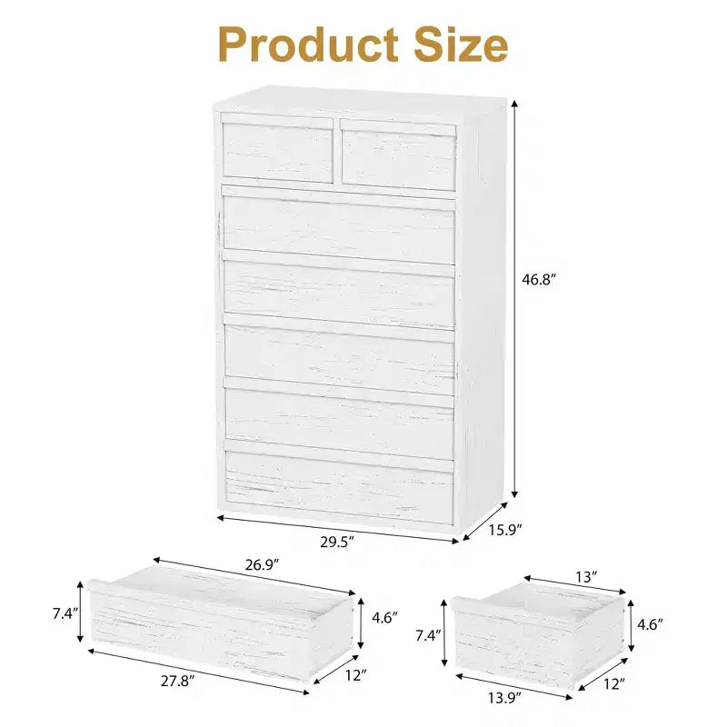 Cómoda de 7 cajones para dormitorio, cómoda moderna alta de 46 pulgadas con 7 cajones grandes de almacenamiento, organizador de cómoda de madera para sala de estar, entrada