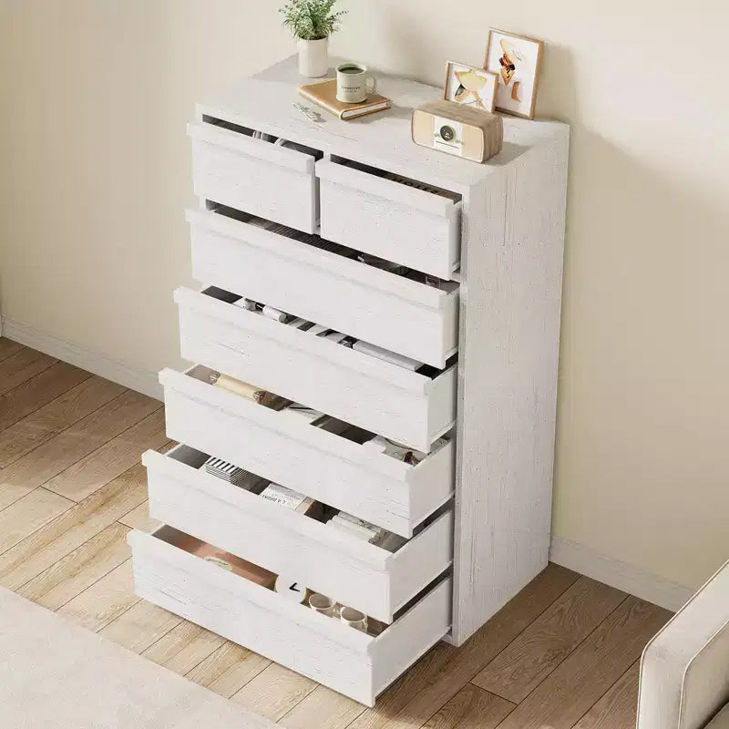 Cómoda de 7 cajones para dormitorio, cómoda moderna alta de 46 pulgadas con 7 cajones grandes de almacenamiento, organizador de cómoda de madera para sala de estar, entrada