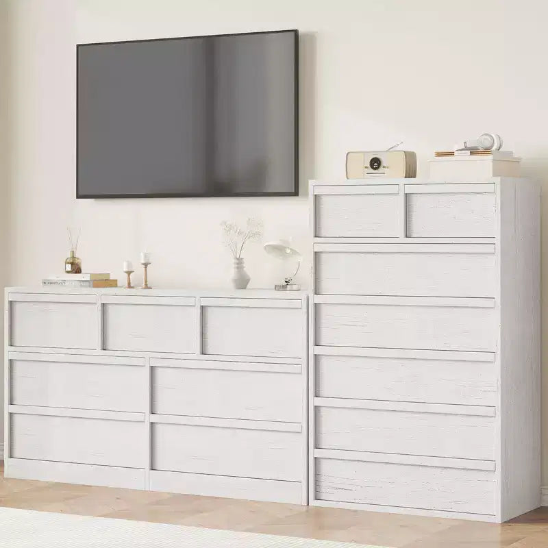 Cómoda de 7 cajones para dormitorio, cómoda moderna alta de 46 pulgadas con 7 cajones grandes de almacenamiento, organizador de cómoda de madera para sala de estar, entrada
