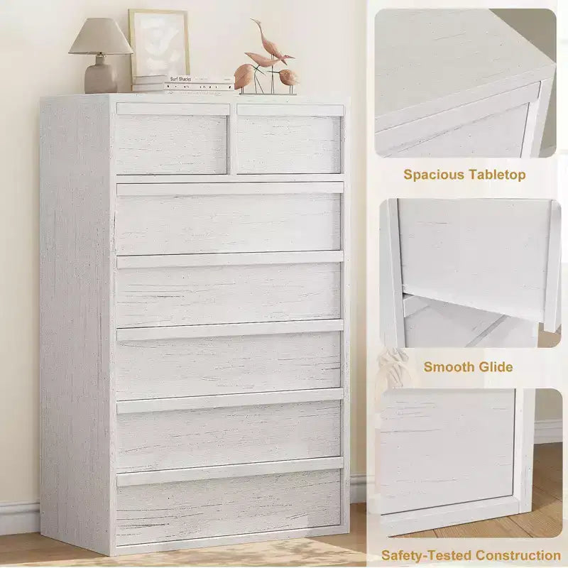 Cómoda de 7 cajones para dormitorio, cómoda moderna alta de 46 pulgadas con 7 cajones grandes de almacenamiento, organizador de cómoda de madera para sala de estar, entrada