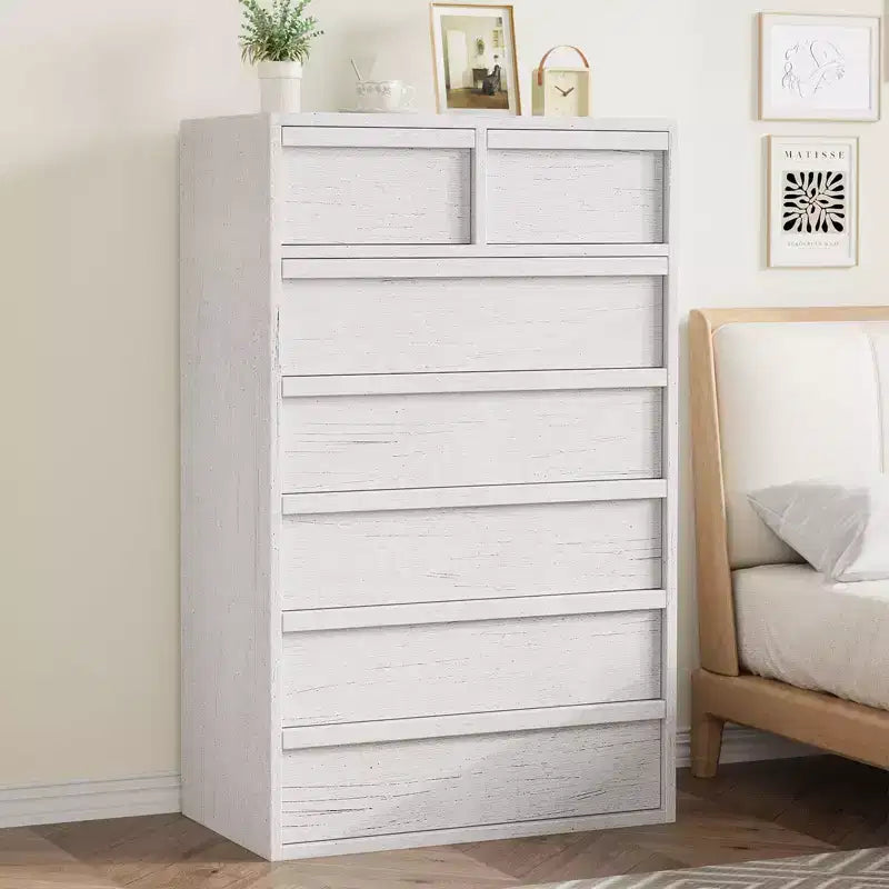 Cómoda de 7 cajones para dormitorio, cómoda moderna alta de 46 pulgadas con 7 cajones grandes de almacenamiento, organizador de cómoda de madera para sala de estar, entrada