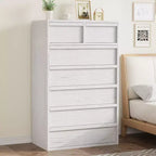 Cómoda de 7 cajones para dormitorio, cómoda moderna alta de 46 pulgadas con 7 cajones grandes de almacenamiento, organizador de cómoda de madera para sala de estar, entrada