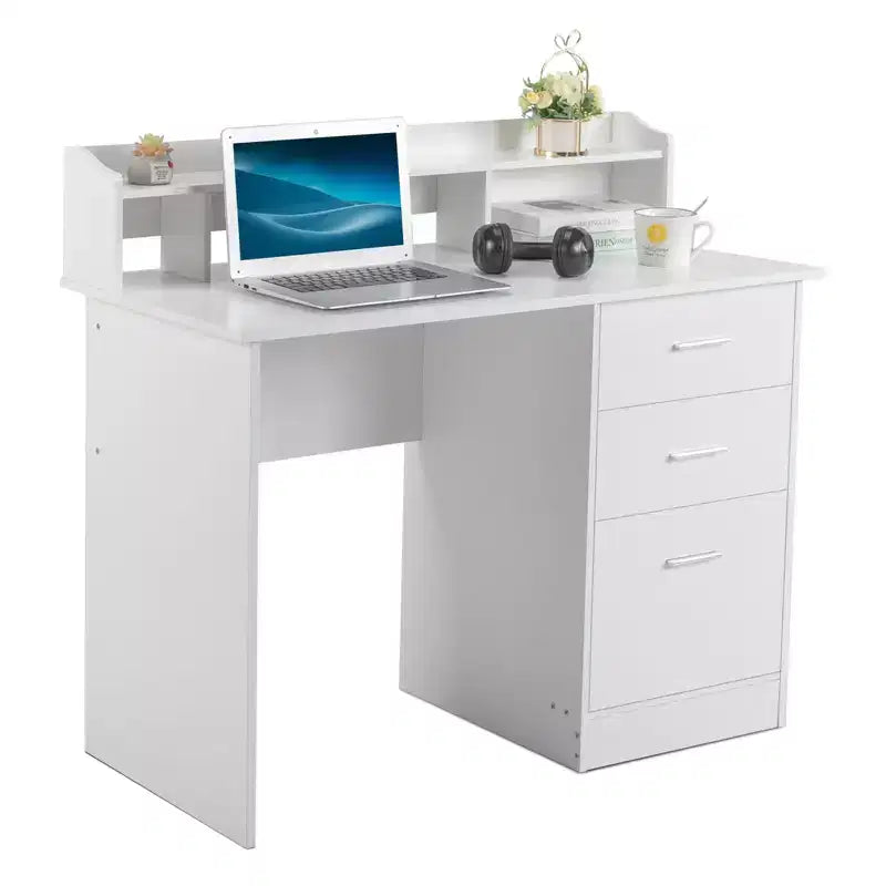 Escritorio de computadora rectangular de 43.31 pulgadas de ancho con estantería superior
