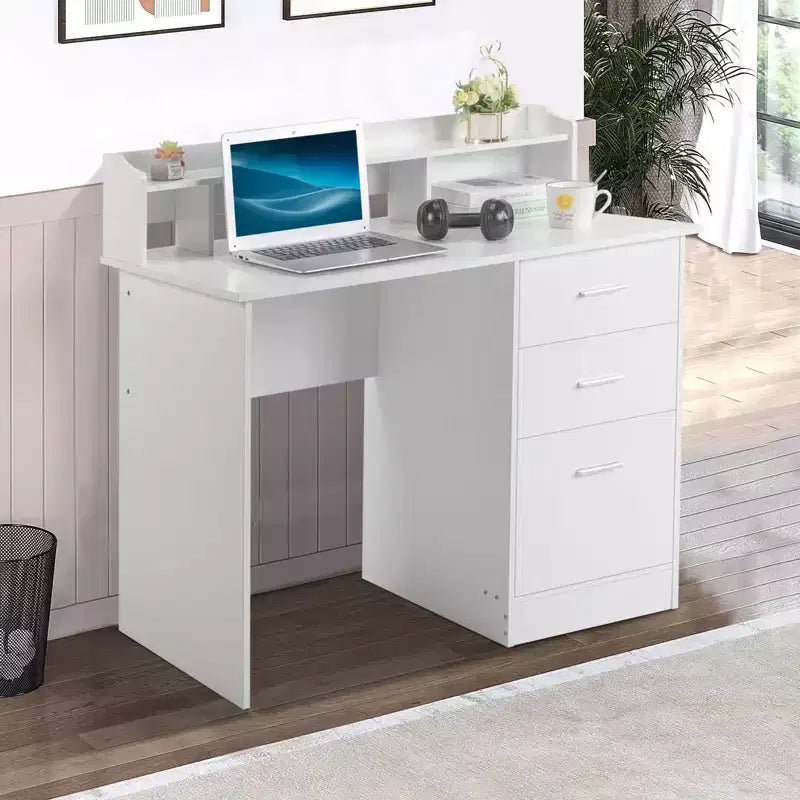 Escritorio de computadora rectangular de 43.31 pulgadas de ancho con estantería superior