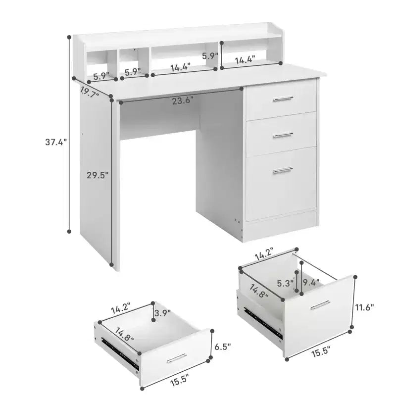 Escritorio de computadora rectangular de 43.31 pulgadas de ancho con estantería superior