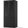Armoire Wardrobe Closet with Drawers, 69.5 Wooden Wardrobe Cabinet with Hanging Rod, 2 Doors Clothing Storage Cabinet for Bedroom, Louvered Door