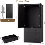 Armario ropero con cajones, armario de madera de 69.5 con barra para colgar, armario de almacenamiento de ropa de 2 puertas para dormitorio, puerta con persianas