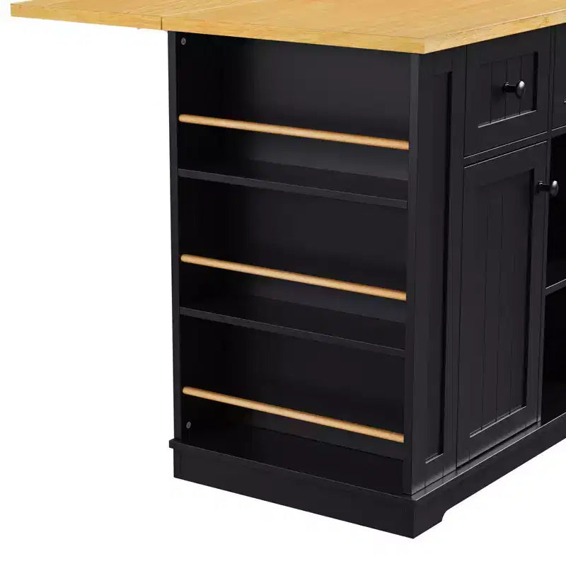 Isla de cocina grande con 2 taburetes de bar y toma de corriente, carrito de almacenamiento de cocina sobre 5 ruedas con ala abatible