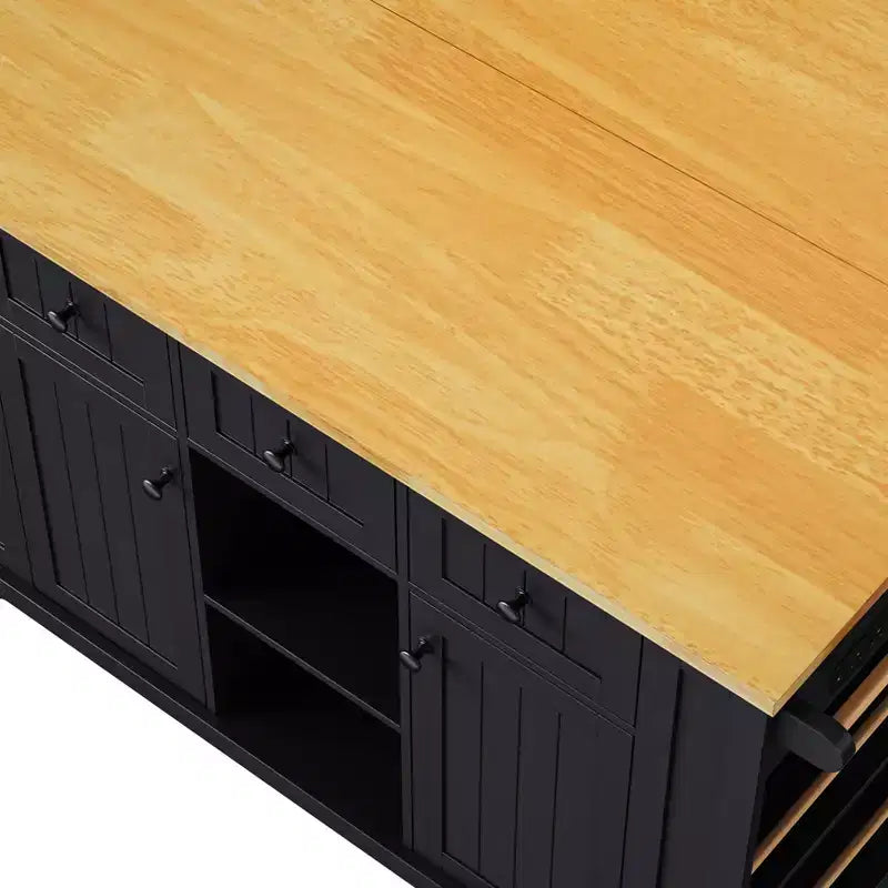 Isla de cocina grande con 2 taburetes de bar y toma de corriente, carrito de almacenamiento de cocina sobre 5 ruedas con ala abatible
