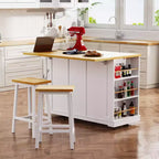 Isla de cocina grande con 2 taburetes de bar y toma de corriente, carrito de almacenamiento de cocina sobre 5 ruedas con ala abatible