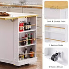 Isla de cocina grande con 2 taburetes de bar y toma de corriente, carrito de almacenamiento de cocina sobre 5 ruedas con ala abatible