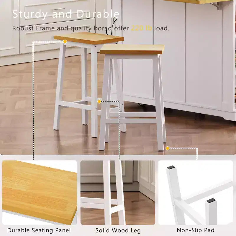 Isla de cocina grande con 2 taburetes de bar y toma de corriente, carrito de almacenamiento de cocina sobre 5 ruedas con ala abatible