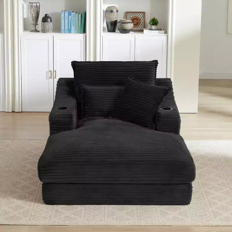 Sofá comprimido de un solo asiento de gran tamaño con portavasos y bolsillo, sillón reclinable de pana con doble capa sintética, fundas lavables, capacidad de 136 kg
