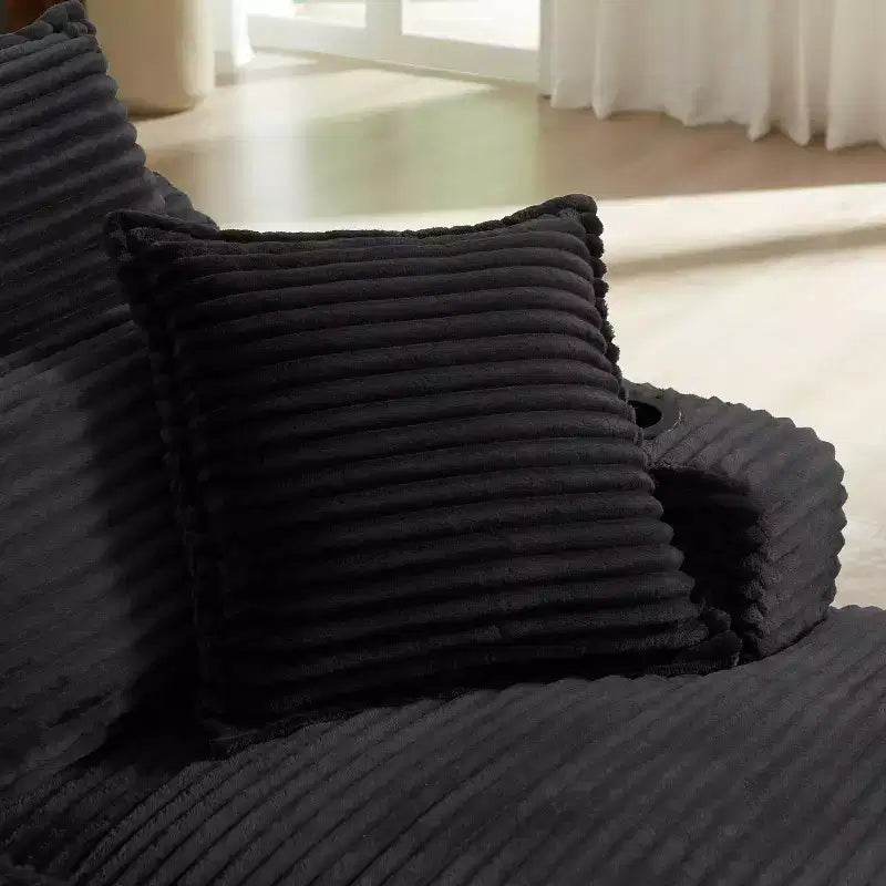 Sofá comprimido de un solo asiento de gran tamaño con portavasos y bolsillo, sillón reclinable de pana con doble capa sintética, fundas lavables, capacidad de 136 kg