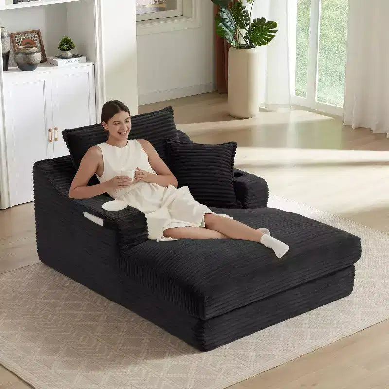 Sofá comprimido de un solo asiento de gran tamaño con portavasos y bolsillo, sillón reclinable de pana con doble capa sintética, fundas lavables, capacidad de 136 kg