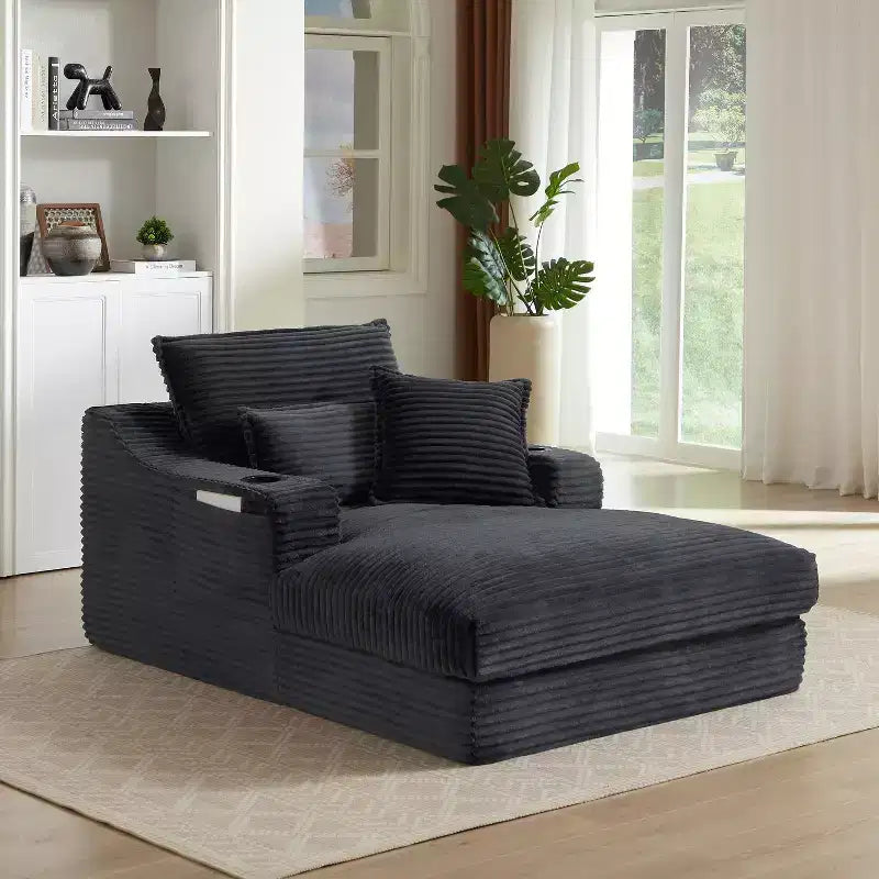 Sofá comprimido de un solo asiento de gran tamaño con portavasos y bolsillo, sillón reclinable de pana con doble capa sintética, fundas lavables, capacidad de 136 kg