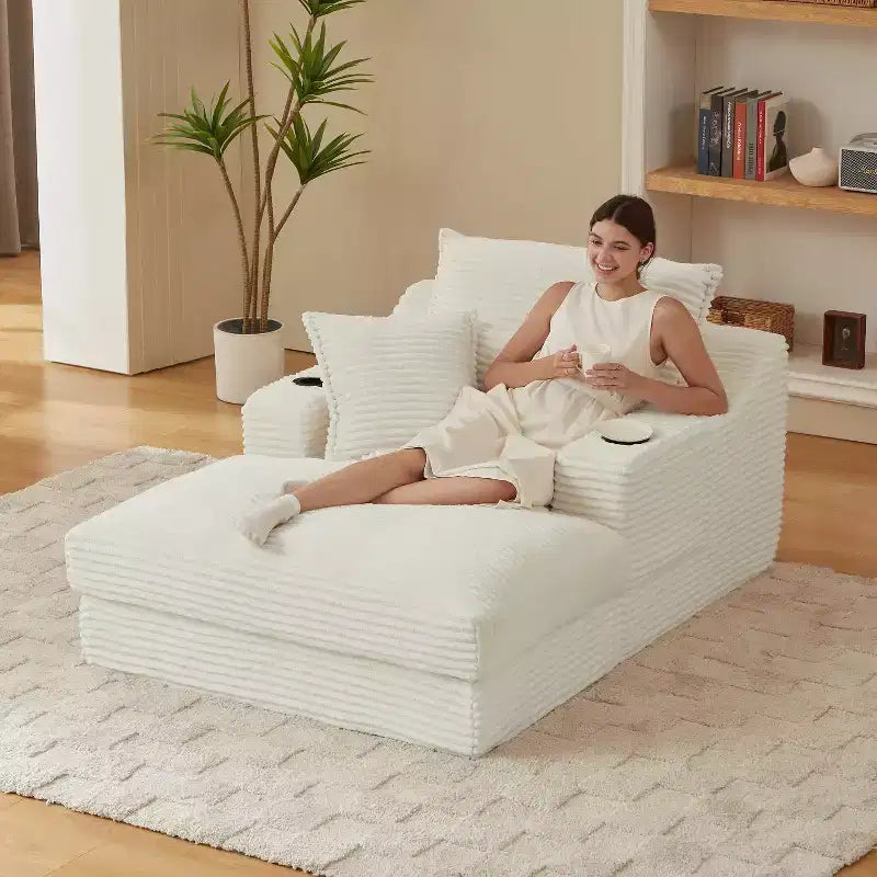 Sofá comprimido de un solo asiento de gran tamaño con portavasos y bolsillo, sillón reclinable de pana con doble capa sintética, fundas lavables, capacidad de 136 kg
