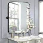 1-Piece Black 23 in.W x 31 in.H Iron Round Corner Rectangular Hardware Hanging Mirror Wall Mirror