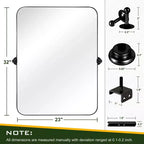 Espejo de pared rectangular con esquinas redondeadas y herrajes, de hierro negro, 1 pieza, 58 cm de ancho x 78 cm de alto