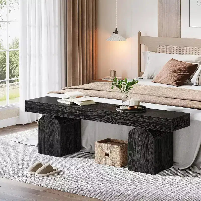Lantine 59-Inch Modern Bed Bench, Upholstered Black Bench for End of Bed, Bedroom, Living Room, Entryway