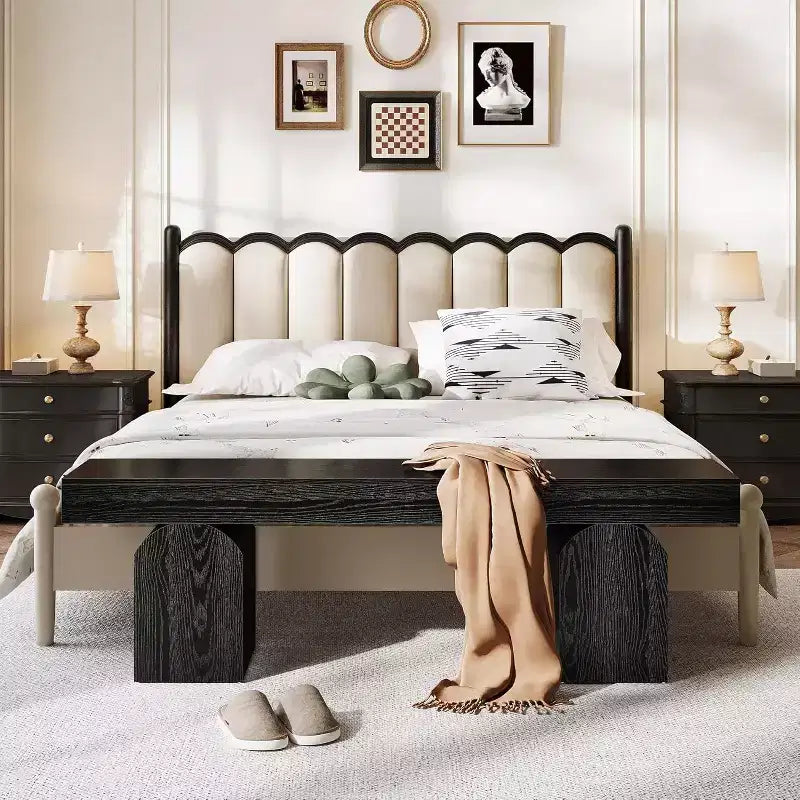 Banco moderno de 59 pulgadas, banco tapizado negro para pie de cama, dormitorio, sala de estar, entrada