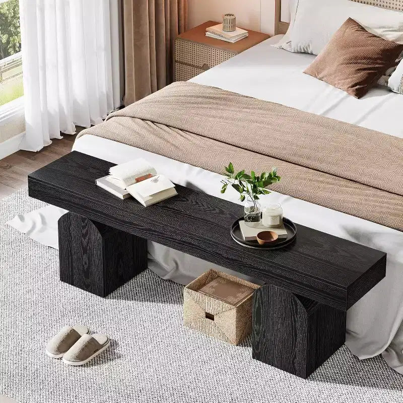 Banco moderno de 59 pulgadas, banco tapizado negro para pie de cama, dormitorio, sala de estar, entrada