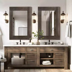 2 Pieces 36 In.H X 24 In.W Brown Solid Wood Wide Edge Hollow Right Angle Rectangular Hanging Mirror Frame Wall Mirror