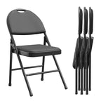Folding Chairs, High Back Chairs - Set of 4 Black PU Leather Foldable Chairs with Padded Seats, Sturdy Metal Frame for Home Office, Kitchen, Guests