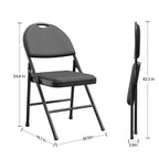 Sillas plegables, sillas de respaldo alto - Juego de 4 sillas plegables de piel sintética negra con asientos acolchados, estructura de metal resistente para oficina en casa, cocina, invitados