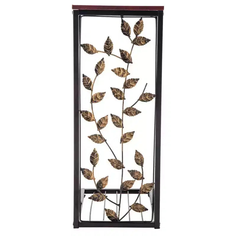 Detachable Single-Layer C-Shaped Side Table with Brown Density Board Tabletop, Black Powder-Coated Iron Frame, and Gold Leaf Brush Design