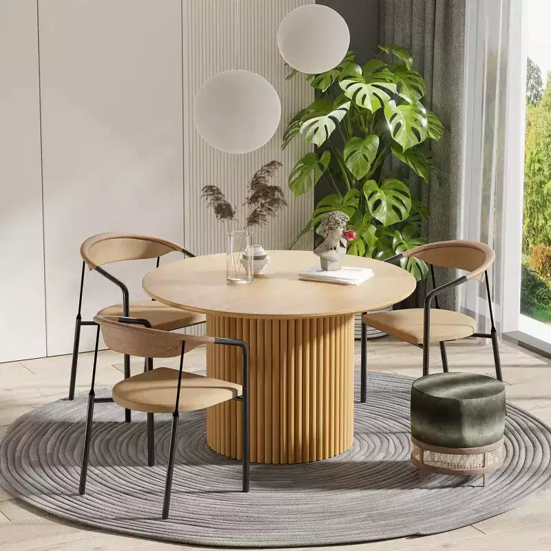 PexFix 46 inch Wood Round Dining Table Circle Kitchen Table with Wood Strip Base Modern Farmhouse Dinner Tables for Kitchen Living Room Natural