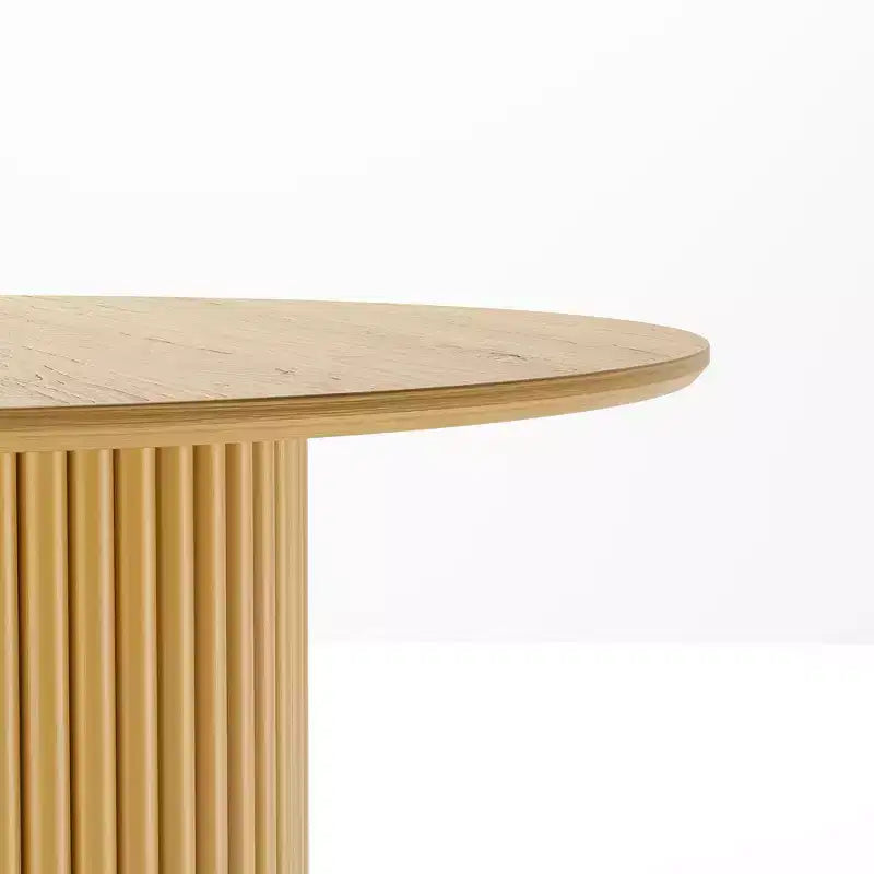 Mesa de comedor redonda de madera de 46 pulgadas, mesa de cocina circular con base de listones de madera, mesas de cena modernas estilo casa de campo para cocina, sala de estar, natural