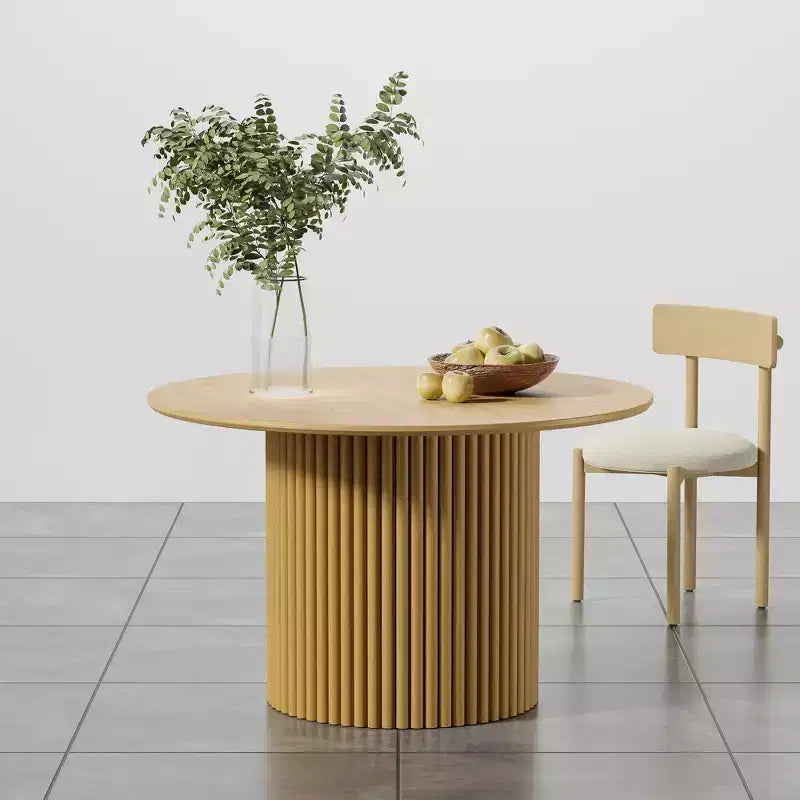 Mesa de comedor redonda de madera de 46 pulgadas, mesa de cocina circular con base de listones de madera, mesas de cena modernas estilo casa de campo para cocina, sala de estar, natural