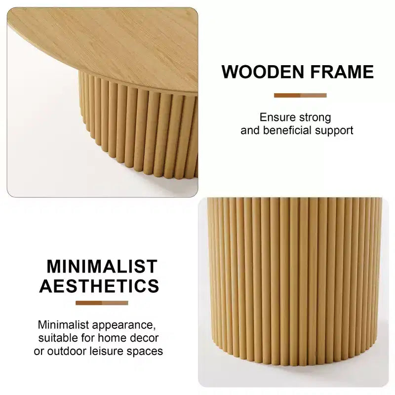 Mesa de comedor redonda de madera de 46 pulgadas, mesa de cocina circular con base de listones de madera, mesas de cena modernas estilo casa de campo para cocina, sala de estar, natural