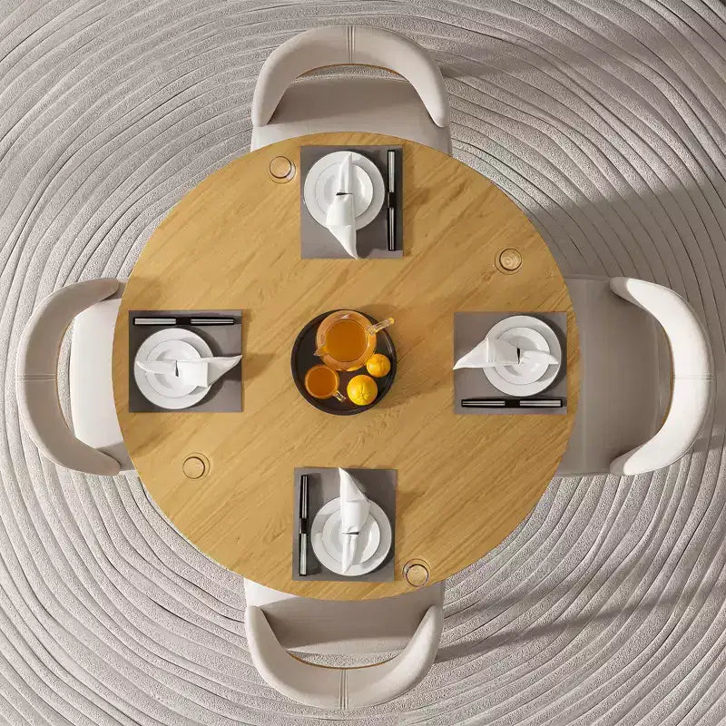 Mesa de comedor redonda de madera de 46 pulgadas, mesa de cocina circular con base de listones de madera, mesas de cena modernas estilo casa de campo para cocina, sala de estar, natural