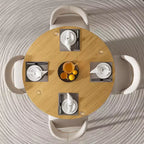 Mesa de comedor redonda de madera de 46 pulgadas, mesa de cocina circular con base de listones de madera, mesas de cena modernas estilo casa de campo para cocina, sala de estar, natural