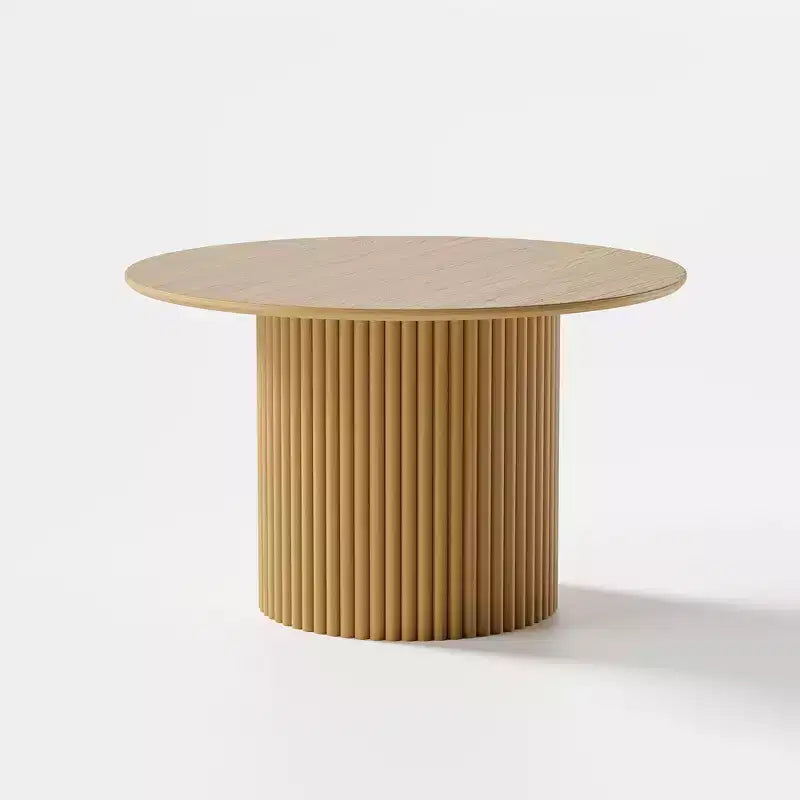 Mesa de comedor redonda de madera de 46 pulgadas, mesa de cocina circular con base de listones de madera, mesas de cena modernas estilo casa de campo para cocina, sala de estar, natural